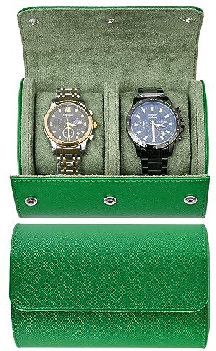 Uhrenrollen-Reiseetui für Damen und Herren, 2 Uhrenaufbewahrung und Organizer, sichere Aufbewahrung mit innovativen, herausnehmbaren Kissen und soliden Trennwänden für Zuhause, Reisen und Ausstellung