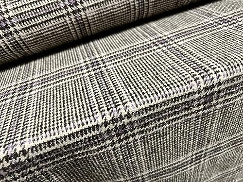 Schwerer Mantelstoff aus Wollmischgewebe, Meterware, kariert, Prince of Wales, Grau und Flieder