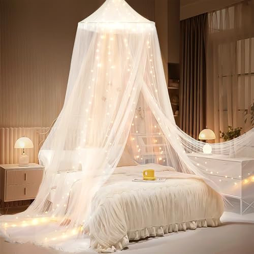 Betthimmel mit Lichtern, Betthimmel für Mädchen, Prinzessin mit leuchtenden Sternen, Betthimmel, Betthimmel, Bettvorhänge für Doppel- bis Kingsize-Bett, Baby, Kinder, Erwachsene, Innendekoration,