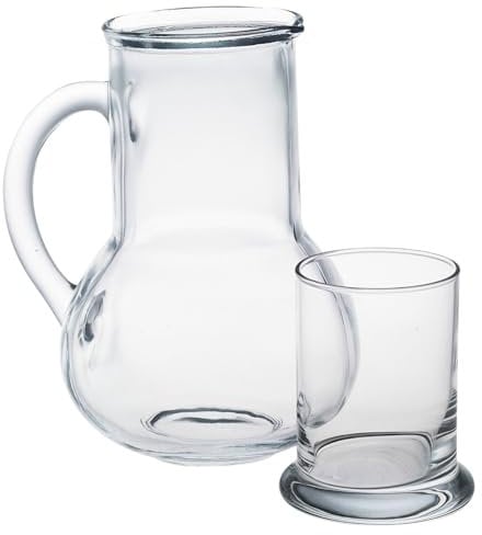 Queensway Home & Dining 1L Clear Glass Jug Pitcher & 230ml Water Juice Drinking Tumbler Lid Stopper Set