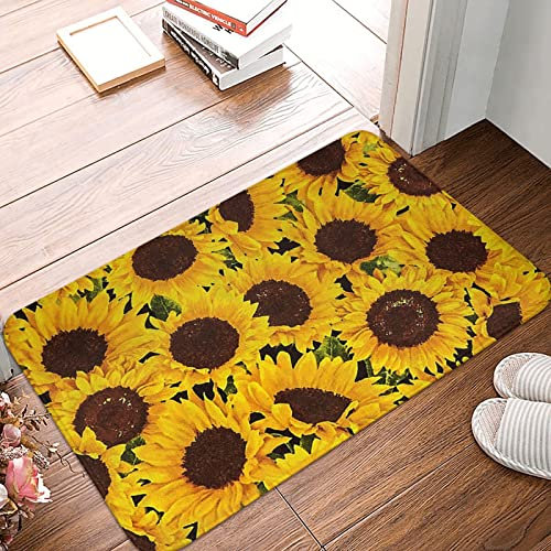 DENMER Fußmatte mit gelben Sonnenblumen, leicht zu reinigen, Flanellstoff, rutschfeste Unterseite, 1 cm dick