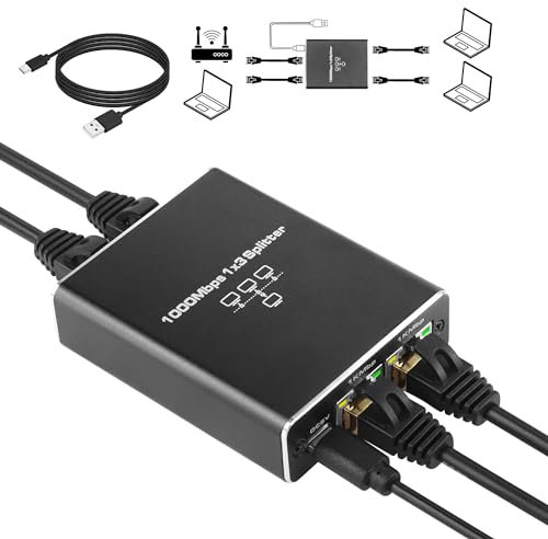 SinLoon Répartiteur Ethernet 1 à 3, commutateur Ethernet 1000/100 Mbps commutateur réseau Gigabit 3 Ports répartiteur réseau avec Cordon d'alimentation USB, adapté aux Ordinateurs, hubs, etc.