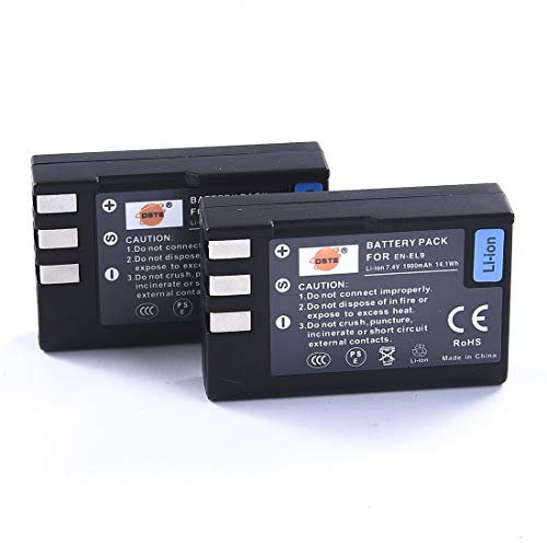 DSTE EN-EL9 2-Pack Ersatz Batterie Akku Kompatibel für Nikon EN-EL9 EN-EL9A D40 D40x D60 D3000 D5000 Kamera
