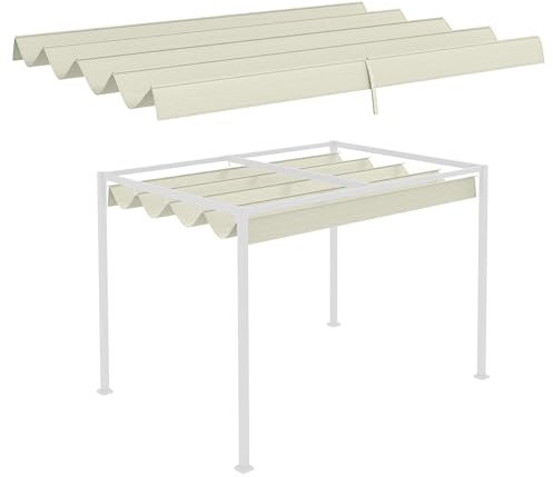 Outsunny Techo de Pérgola 3x2,5 m Techo de Repuesto Retráctil para Sombrilla Toldo de Tela para Cenador Jardín con 8 Orificios de Drenaje Crema