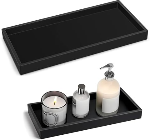 yivom 2Stk Badezimmer Tablett Schwarz 20x10cm&30x12,5cm Deko Bad Silikon Tablett Deko Bad Tablett Schwarz für Badezimmer Deko Schminktablett für Waschtisch, Badewanne