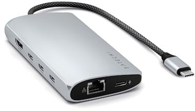 SATECHI Hub USB C 8 en 1 Multiport V3 avec HDMI 8K, Charge PD Jusqu’à 100W, 4 Ports Données USB-C, Ethernet, Lecteur Carte SD, pour Laptops, MacBook Pro/Air, iPad, iPhone et Windows – Argent