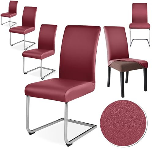 Alishomtll Stretch PU Stuhlhussen 6er Set Kunstleder Stuhlbezug Schwingstuhl wasserdicht Elastische Esszimmer Universell Waschbarer Stuhlbezüge für Küche Restaurant Hotel Hochzeit (Bordeaux 6 Stück)