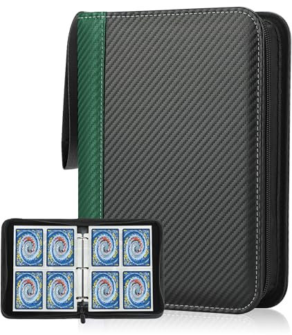 Deoyibu Sammelkarten Album für 440 Karten, Sammelalbum mit 4 Fächern 55 Seiten für Karten-Organizer, Karten Binder aus PU, für Sportkarten, MTG, TCG, Yugioh-Karten etc. Grün