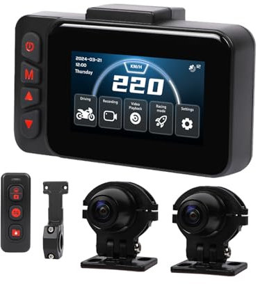 Motorcycle Dash Cam WiFi with Front Rear and Selfie 1080P Waterproof Cameras 3'' IPS Screen, Parking Mode, Wireless Remote, Built-in G*PS, Wi-Fi with Night Vision