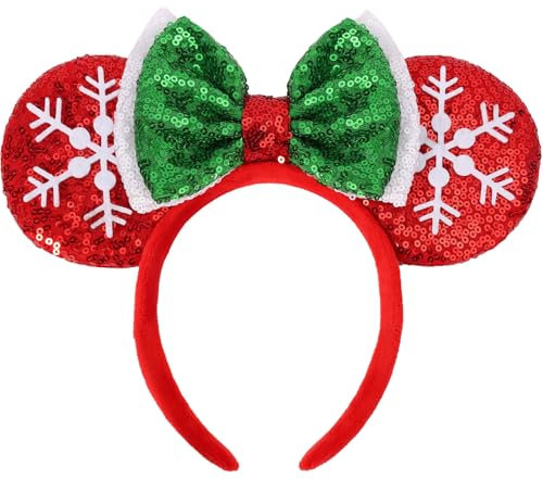 UNKJIN Christmas Mouse Ears, Mouse Ears Headband for Women Adults, Sequin Bow Glitter Headband for Christmas Hair Accessories (Snowflake)