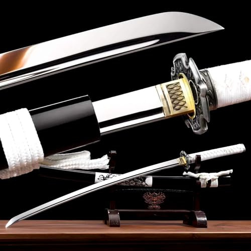 KWXPW Federstahl geschmiedetes Samuraischwert,handgemachtes Katana-Schwert mit Holzscheide,Japanisches Katana für Kendo,Iaido-Training,Sammlung,Ausstellung,Cosplay,Geschenk-103 cm