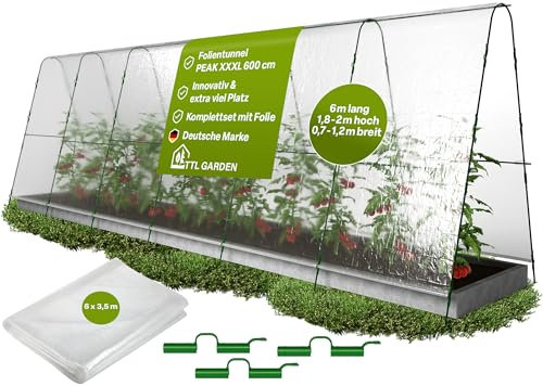 TTL GARDEN Peak XXXL 600 tunnel e arco a tunnel – tunnel per piante grandi con pellicola, copertura per piante grandi 2 m di altezza, 1,20 m di larghezza, 6 m di lunghezza, sistema di tunnel, in