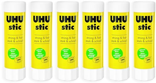 UHU Stic Colla Stick - Senza Solventi - Applicazione Trasparente - 40 g - 6 Pezzi
