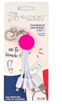 Câble 3 en 1 Yello koko Andy USB A USB C Micro USB et Lightning 15 cm Macaron Rose