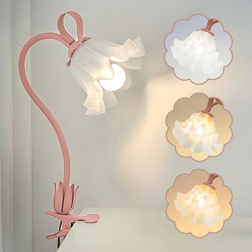 WLHONG Lampada da tavolo a LED vintage, con collo di cigno flessibile a 360°, 3 modalità di colore, lampada da lettura con morsetto, perfetta per camera da letto, ufficio, cameretta dei bambini