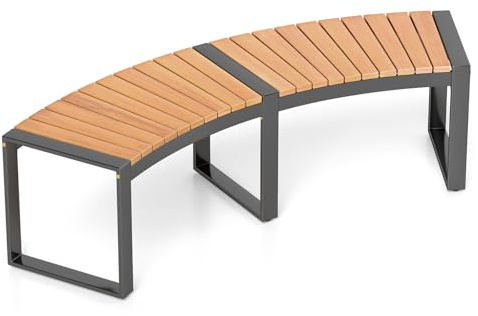 COSTWAY Gartenbank wetterfest, Baumbank halbrund, Sitzbank ohne Lehne | Holzbank für 2-3 Sitzer bis 360 kg belastbar, Terrassenbank aus Akazienholz, Parkbank, Bank für Feuerstelle, Outdoor