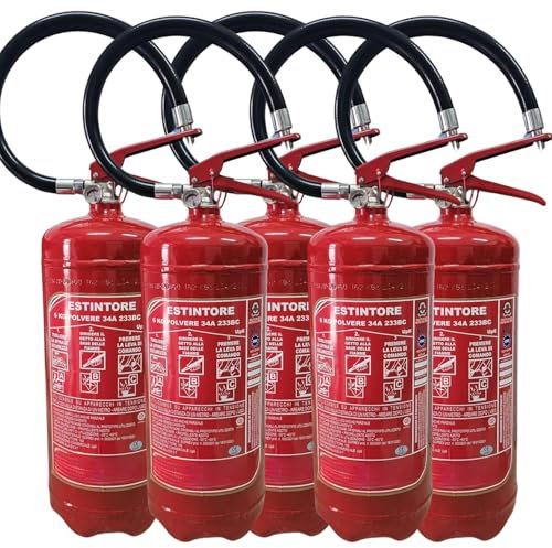 Set da 5 Estintore Polvere 6 KG - ANNO: 2025 + MANUALE USO E MANUTENZIONE - CERTIFICATO E OMOLOGATO A NORMA DI LEGGE + STAFFA E CARTELLO - Soluzione Sicurezza Antincendio Professionale