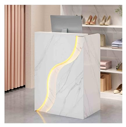 YFAURNDE Empfangstheken, Rezeptionstheken,Verkaufstheke,Empfangstheke mit LED-Beleuchtung,Für Firmenrezeption/Teeladen/Bekleidungsgeschäft/Schönheitssalon(White Stone Grain,60cm)