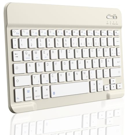 aoub Kabellose Bluetooth Tragbare Tastatur mit deutschem QWERTZ Layout | Für iPad Pro/Air/Mini/iPad 11/10,9/10,5/10,2/9,7 Zoll/Samsung, Tablet, Android, Smartphones, Ultraflache Tastatur, Cremeweiß