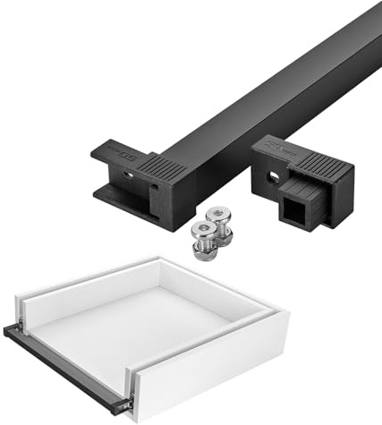 SOTECH VarioSlide Pat. Einhandverriegelung 1200mm für Schubladen ohne Front | Schwarz eloxiert mit schwarzem Adapter für VarioSlide Schwerlastauszüge KV2-100-H53-Lxxx-EH & KV2-200-H76-Lxxx-EH