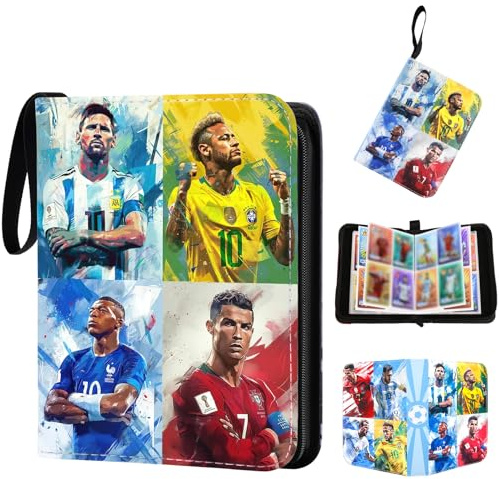 Fussball Karten Sammelalbum- 400 Taschen Fussball Sammelkarten Album- Wasserdichter Karten Album Hefte Halter Ordner Buch Hüllen mit Reißverschluss Tragegriff, Heft Ordner Weihnachten Geschenk Kinder