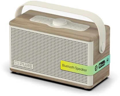 Pure Classic Aura Portable Bluetooth Speaker 40W with 10000mAh Battery, Powerbank Function, Ambient Light, 30h Playtime, USB-C, AUX, IPX2 Splashproof – Cotton White/Oak