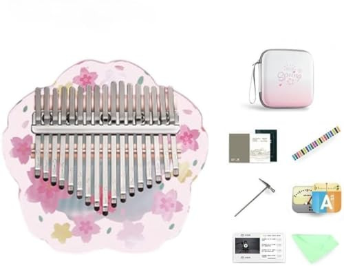 Kalimba, Daumenklavier 17/21 Tasten Musikinstrument mit Lernpaket, Professionelle Daumenklavier Kalimba, rosa Kirschblüten für Kinder und Erwachsene, 1 stück (21 Saiten)