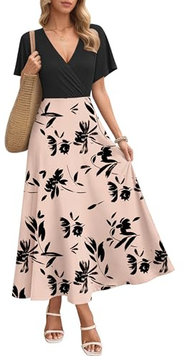 AUSELILY Maxikleider Damen Sommer Kleid Lässig Hohe Taille Lockere Passform Mit Taschen