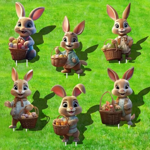 Osterhase Gartenstecker 6 Stück Osterhase Deko Outdoor Ostern Hof Schild Gartendeko Ostern Frühling Osterdeko für Draußen, Garten, Rasen, Osterdekoration, Frühlingsdeko