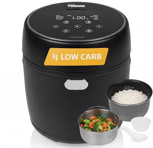 Tristar Digitaler Reiskocher mit Low-Carb-Funktion, 8 Automatikprogramme, 0,6 L Reis Kapazität, Digitales Bedienfeld, Leicht zu Reinigen, RK-6238