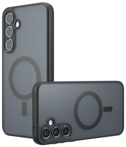 Techsuit für Samsung Galaxy S23 Hülle mit Matt Finish, Magnetring Kompatibel, Luftkissen Ecken, Erhöhte Kanten, Kameraschutz, Anti Fingerabdruck, PureFrost Magnetic Series, PC TPU Hybrid, Matt Schwarz