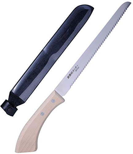 ALLEX Insulation Knife Wood Handle Japanese Stainless Steel 8 Inch Long Cut, Insulation and Styrofoam Cutter with Sheath, Serrated Sharp Duct Knife Tool, Made in Japan