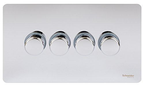 Schneider Electric Ultimate Screwless Flat Plate 250w 4-Gang 2-Way Rotary Dimmer Polished Chrome