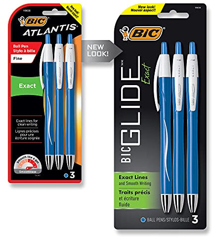 BIC - Atlantis Exact Retractable Ball Pen, Fine Point (0.7 mm), Blue - 3 Pens