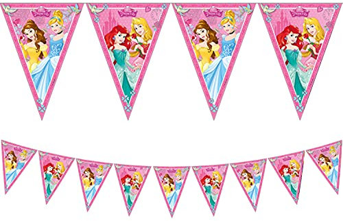 Procos 85013 - Wimpel-Kette Disney Princess Dreaming, Länge 2,3 m, Girlande, Fahnen-Dekoration, Hänge-Deko, Geburtstag, Mottoparty