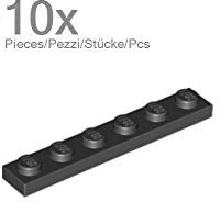 Lego Parts: Plate 1 x 6 (PACK of 10 - Black) by B&F-BuildPacks