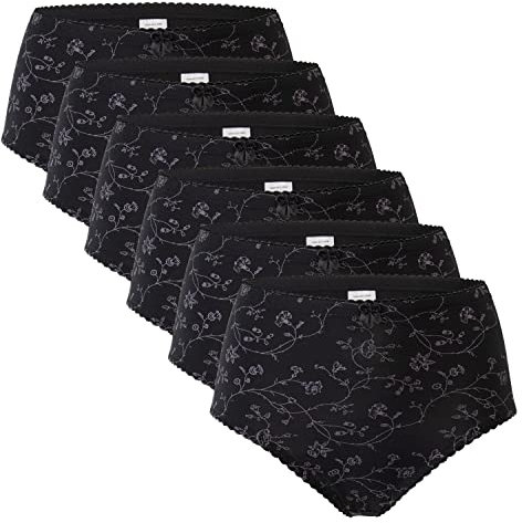 Celodoro Damen Taillenslip (6er Pack) Microfaser-Slip mit Blümchen-Muster - Schwarz XL (48-50)