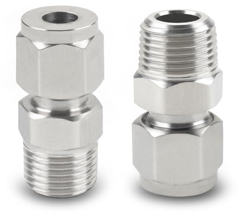 Metalwork 304 Edelstahl-Kompressionsrohr-Adapter, 0,3 cm NPT-Außengewinde x 6 mm Rohr-Außendurchmesser, mit Doppelhülsen (2 Stück)