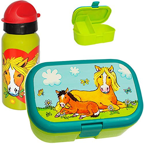 alles-meine.de GmbH 2 TLG. Set Lunchbox/Brotdose & Trinkflasche - Pferde & Pony - BPA frei - mit extra Einsatz/herausnehmbaren Fach - Brotbüchse Küche Essen - Sportflas..