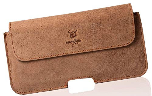 Matador Slim Design Gürteltasche kompatibel mit Samsung Galaxy S10/S20/S21/S22/S23 Handy Leder Quertasche mit Breite Gürtelschlaufe Magnetverschluss (Tabacco Braun)