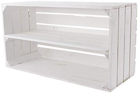 Obstkisten Online 1 Stück Große weiße Holzkiste mit Mittelbrett 68cm x 40cm x 31cm Obstkisten Regal Holzbox DIY Bücherregal Weiss Shabby chic Weinkiste aus dem Alten Land Holzregale