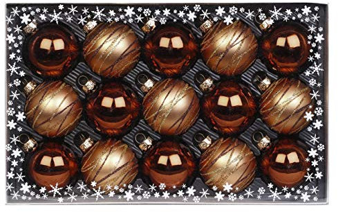 15 Weihnachtskugeln 6 cm mit Streifen - Motive Glas Dekor Geschenkbox Set Christbaumschmuck Weihnachtsdeko Weihnachtsschmuck Deko Weihnachten Kugeln Farbe: Winter Toffee braun