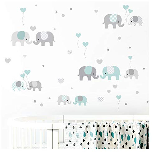 Little Deco Wandsticker für Kinderzimmer Elefanten Set Wandtattoo Wanddeko DL335