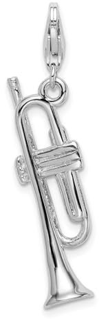 Charm-Anhänger aus 925er-Sterlingsilber, mit Karabinerverschluss, poliert, Posaune mit Karabinerverschluss, Maße: 38 x 9 mm, Schmuck für Damen, One Size, Metall Silber Knochen Aus Metall Silberfarben,