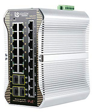 LIGHTEM 24 Ports 10/100/1000M Smart Managed Industrial POE Switch mit 20x 1G RJ45 (1-8-Port POE) & 4X 1G SFP - LIMPOX24-4SFP