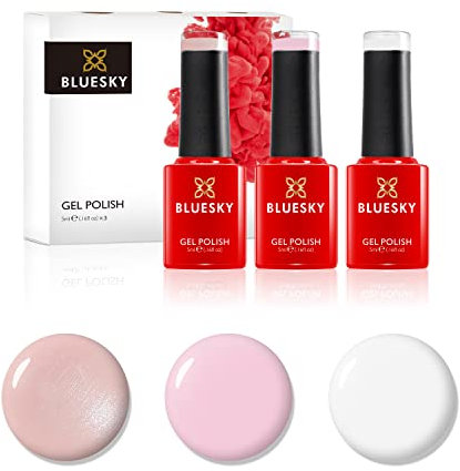 BLUESKY Gel Polish, Gel Nagellack Set, Naked Nudes. Misty D275, Winter Glow 80611, Bare Lingerie 80564. 3 X 5Ml.Weis, Rosa, Pastel, Nudefarben