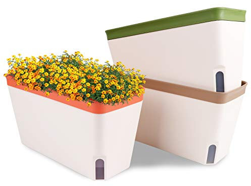 OurWarm Macetero de Hierbas para alféizar de Ventana, Juego de 3, macetas rectangulares de 10.5 Pulgadas, macetas Decorativas de jardín para Plantas de Interior, Hierbas, Verduras, Flores (3 Colores)