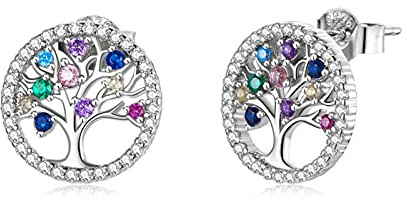 SALAN Orecchini in Argento Sterling 925 con Albero della Vita Colorato Orecchini Arcobaleno per Donna Gioielli in Argento alla Moda