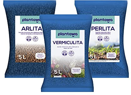 PLANTAWA Bolas Arcilla Expandida 5L + Sustrato Vermiculita 5L + Sustrato Perlita 5L | Sustrato para Plantas, Abono Natural para Huerto Urbano. Plantas de Interior y Exterior, Sustratos y Abonos.