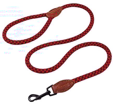 AllPetSolutions Rope Dog Lead - Heavy Duty Walking, Running, Outdoor Training Lead for Dogs - Anti-Tangle Leash with 360 Hook, Strong Clip, Easy Grip Loop Handle - Red/Black, Braided Nylon, 120cm